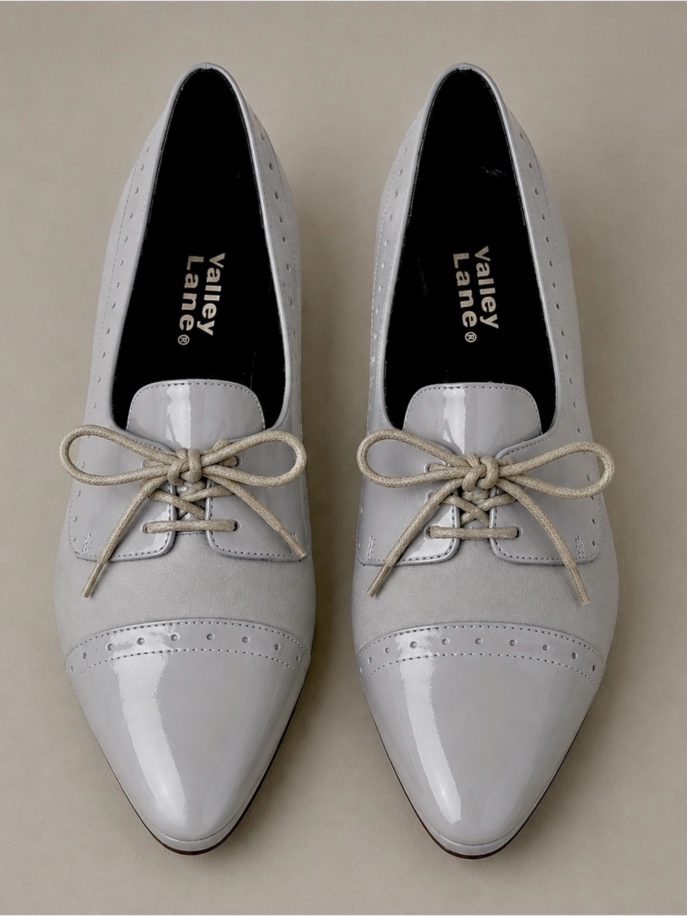 Valley Lane Light Gray Patent & Suede Lace-Up Oxford Flats